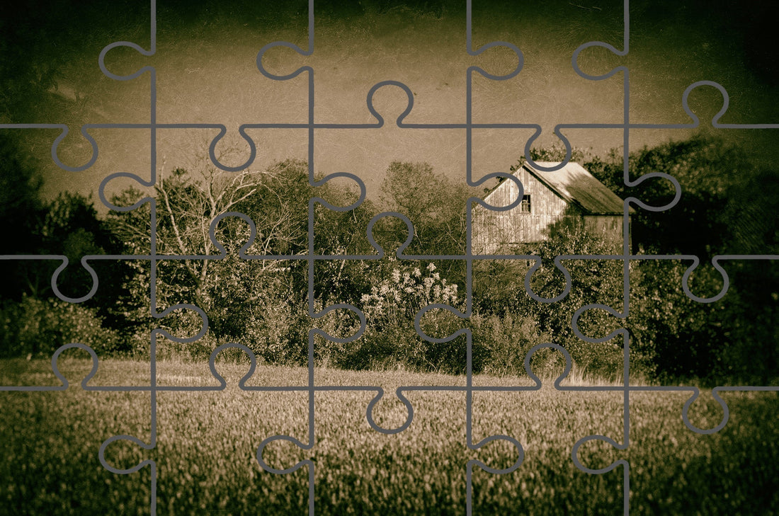 Abandoned Barn In The Trees Vintage Landscape Photo Digital Puzzle
