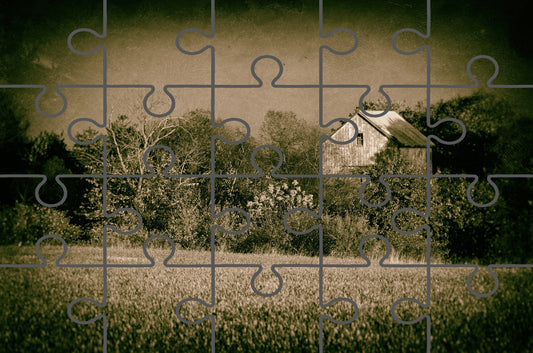 Abandoned Barn In The Trees Vintage Landscape Photo Digital Puzzle
