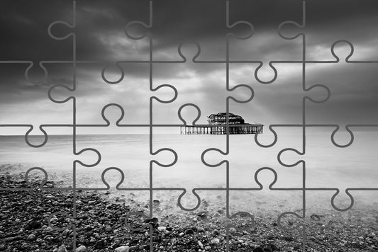 Abandoned West Pier Black and White Landscape Photo Digital Puzzle