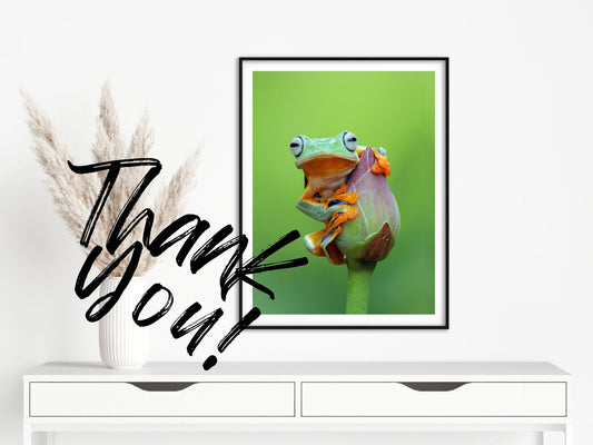Tiny Green Tree Frog on Lotus Bloom Wildlife Floral Photo Loose Wall Art Print