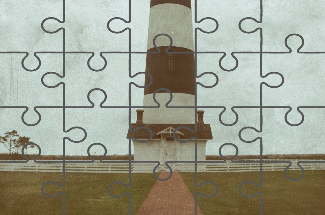 Aged Colorized Bodie Island Lighthouse Coastal Digital Jigsaw Puzzle