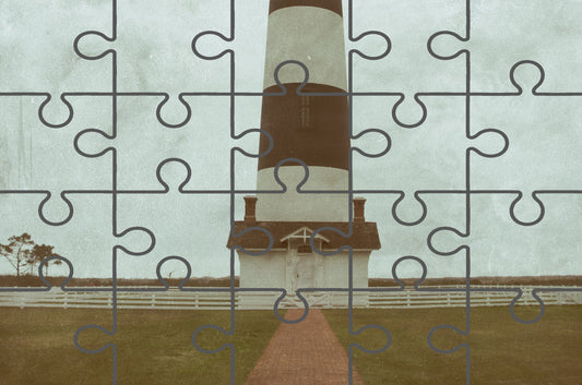 Aged Colorized Bodie Island Lighthouse Coastal Digital Jigsaw Puzzle