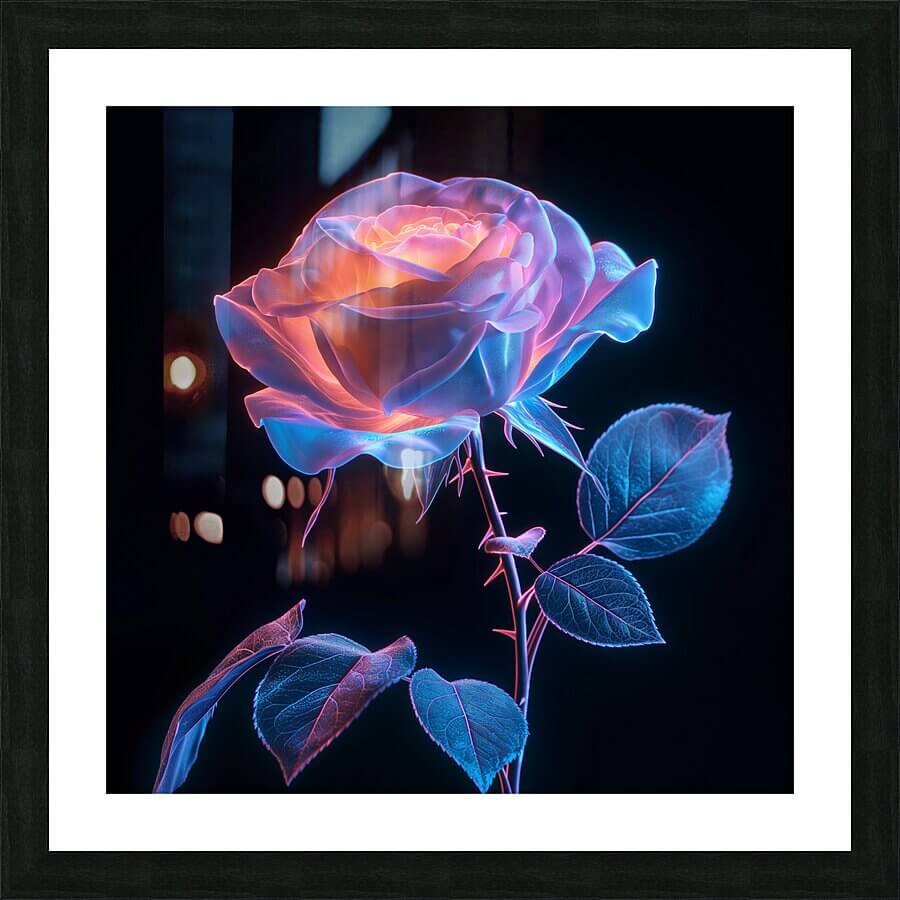 Fantasy Bloom Digital Art Print | Neon Bioluminescent Rose | Downloadable Abstract Art | Versatile Print Sizes Up to 40x60 DOWNLOADABLE