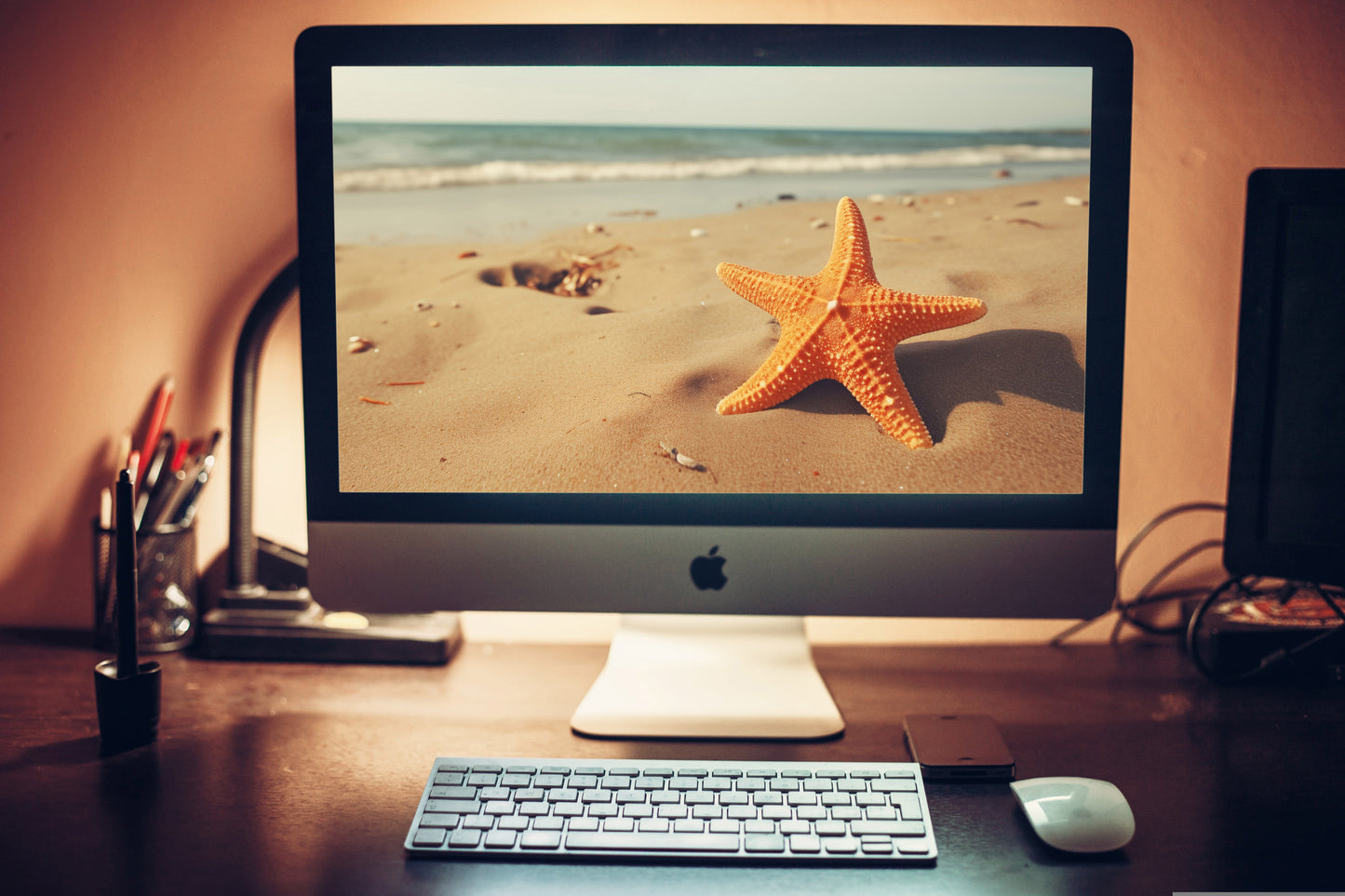 A Moment of Serenity Starfish on Beach Photorealism Coastal Digital Wallpaper for Computer 2