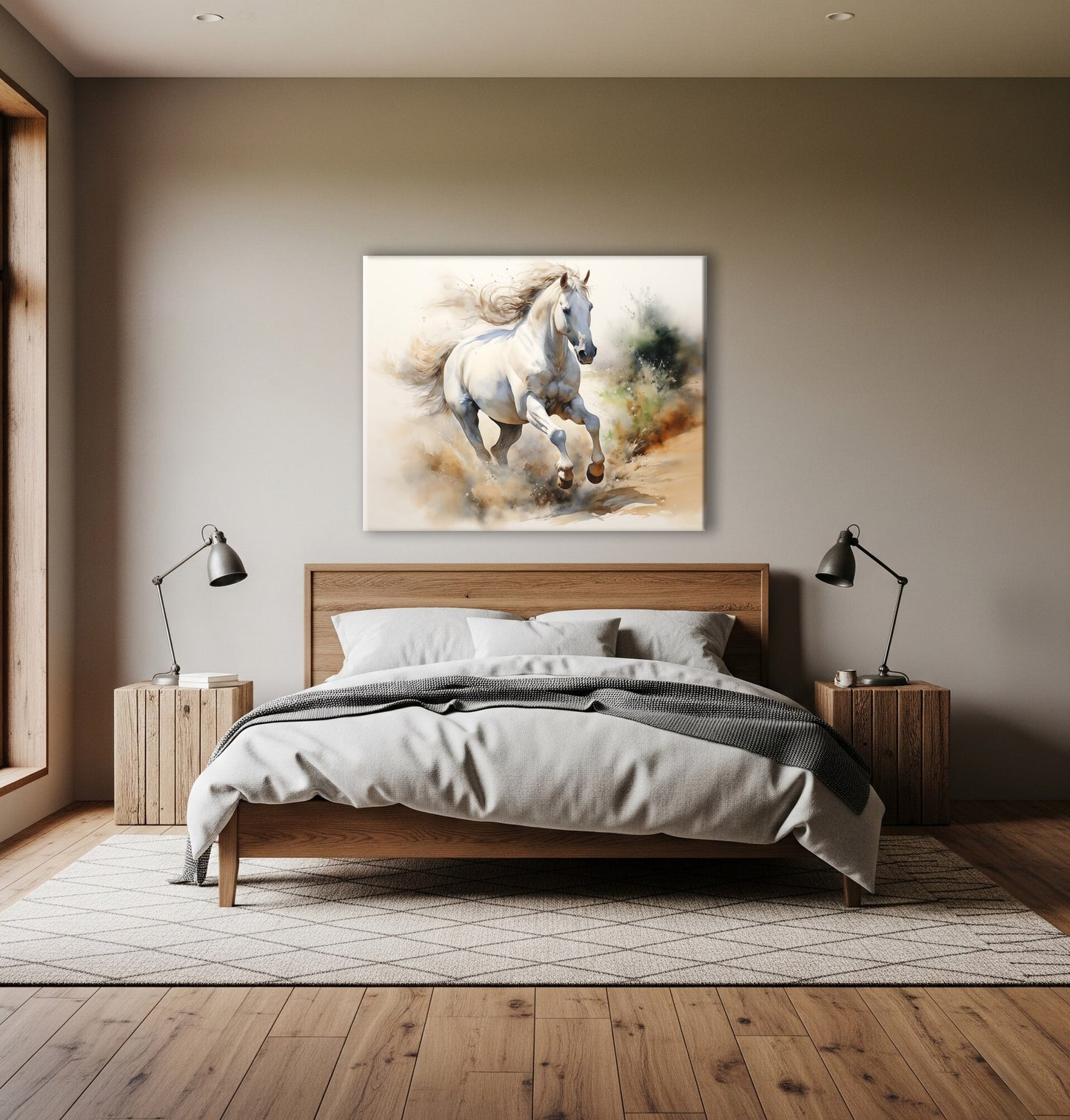 A Field of Dreams Watercolor Painting Digital Watercolor Painting in Modern Rustic Bedroom Setting Over Bed