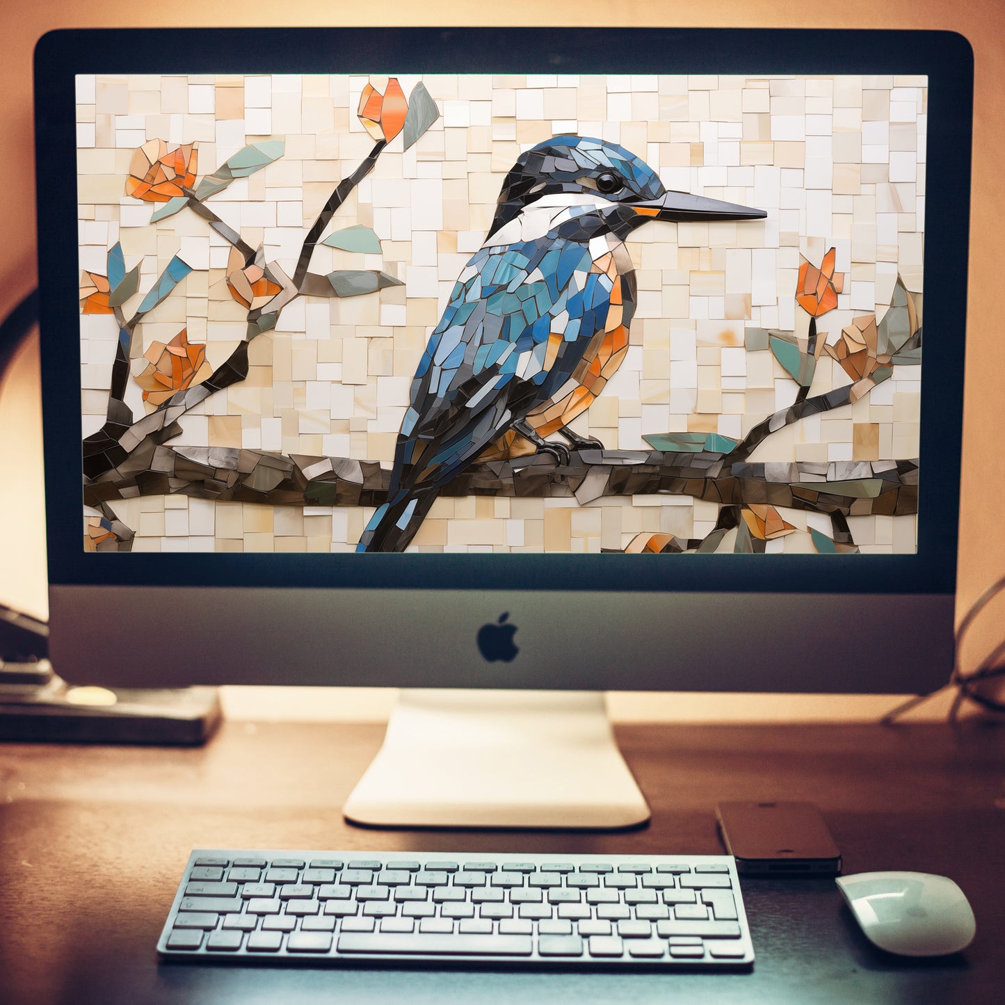 A Kingfisher Mosaic Digital Artwork Wallpaper for Computer 2