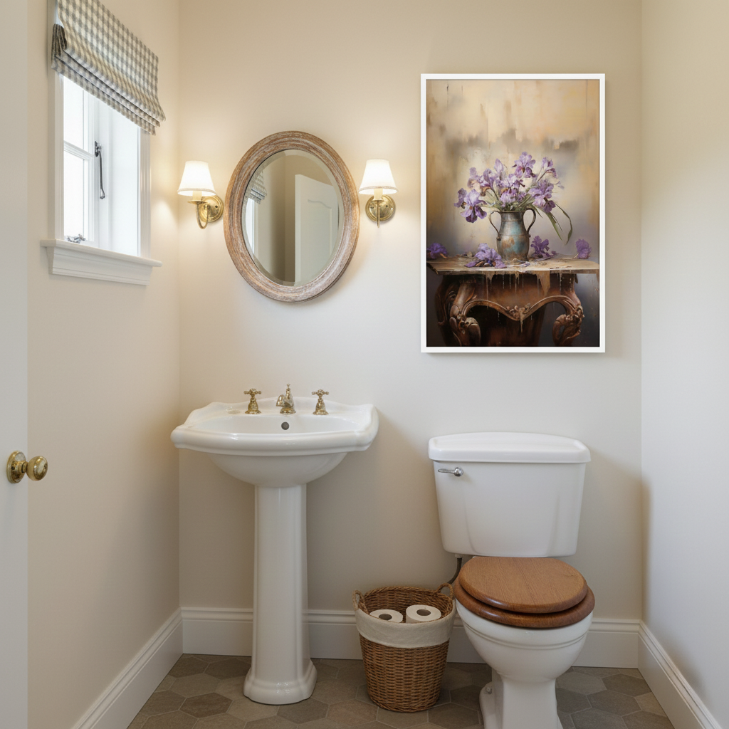 A Moment of Grace Digital Artwork Pastel Painting Framed Wall Art Print in English Cottage Style Powder Room