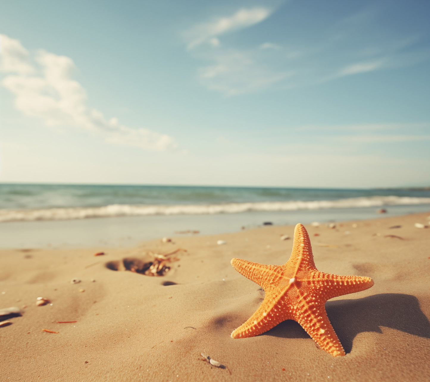 A Moment of Serenity Starfish on Beach Photorealism Coastal Digital Art