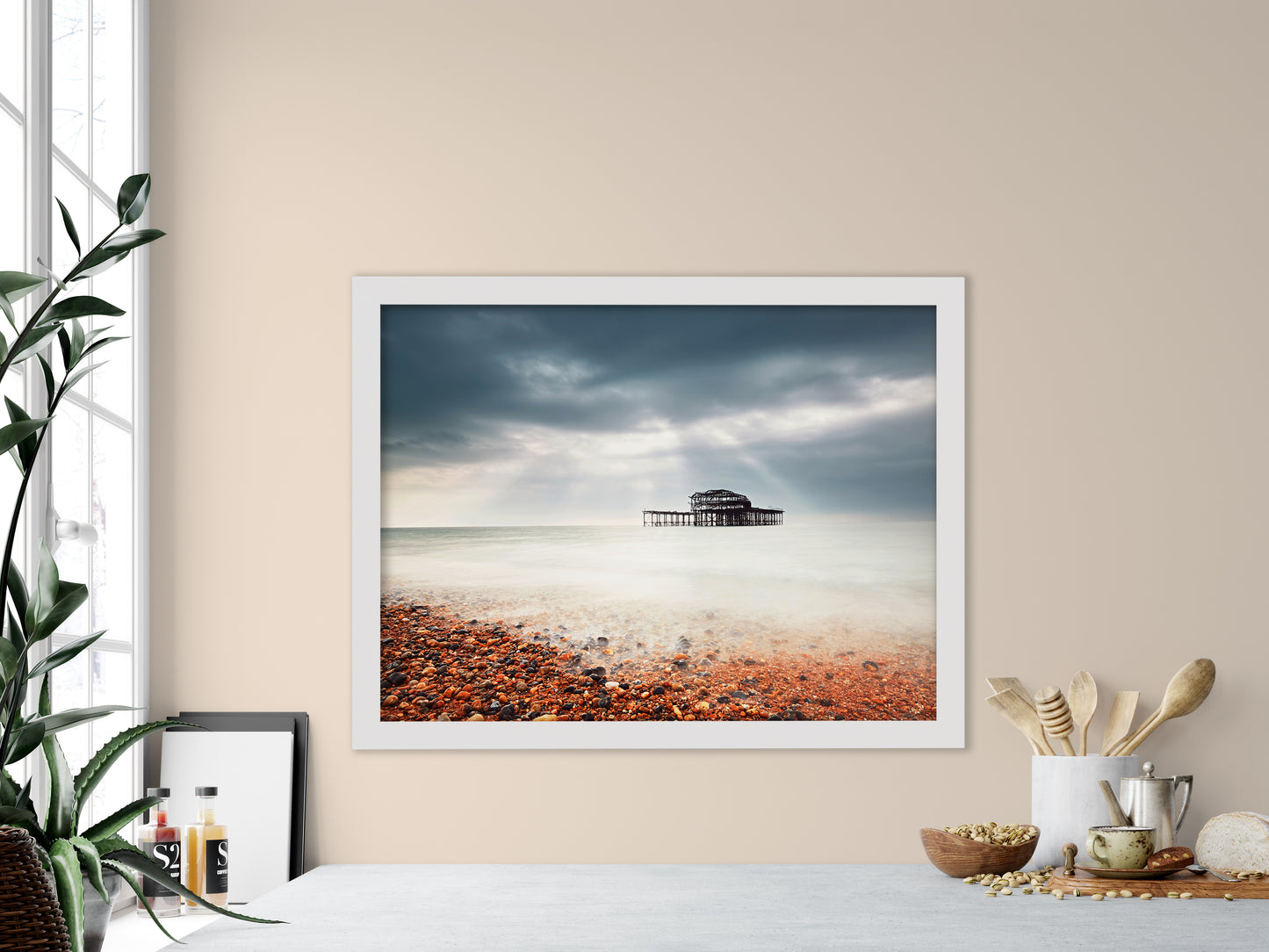 Framed Artwork For Kitchen: Abandoned West Pier Vintage Gentle Touch Effect - Coastal / Beach / Seascape / Nature / Landscape Photo Framed Wall Art Print - Wall Decor - Artwork