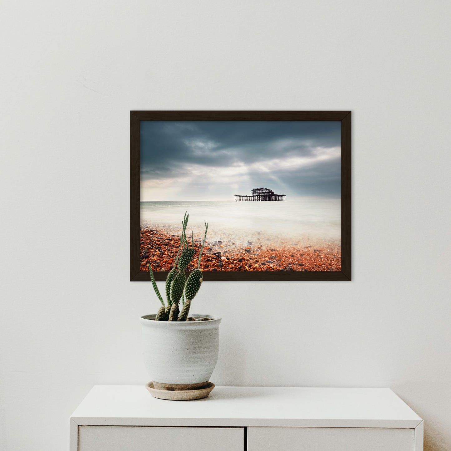 Framed Artwork For Dining Room: Abandoned West Pier Vintage Gentle Touch Effect - Coastal / Beach / Seascape / Nature / Landscape Photo Framed Wall Art Print - Wall Decor - Artwork