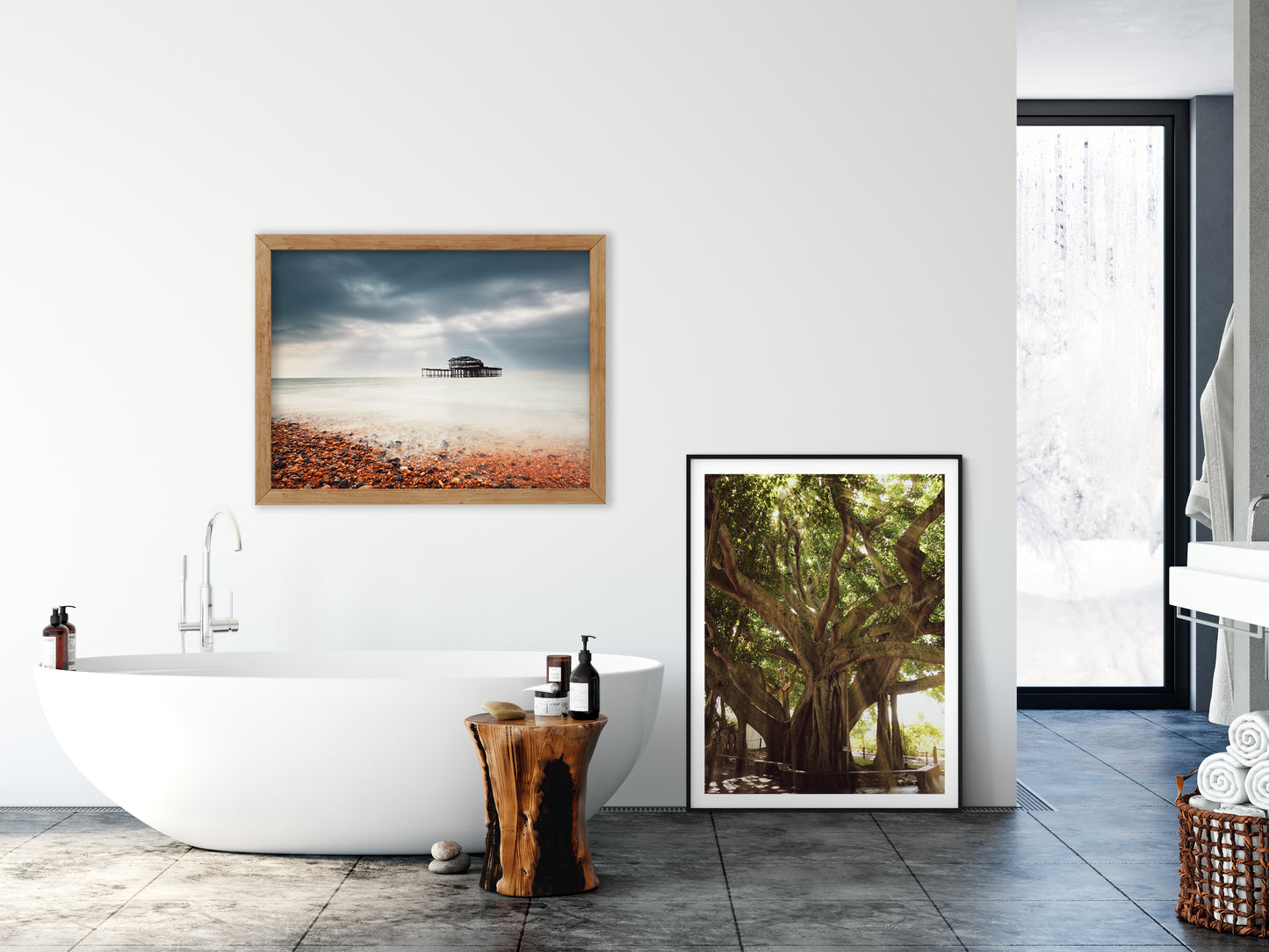 Framed Bathroom Pictures: Abandoned West Pier Vintage Gentle Touch Effect - Coastal / Beach / Seascape / Nature / Landscape Photo Framed Wall Art Print - Wall Decor - Artwork