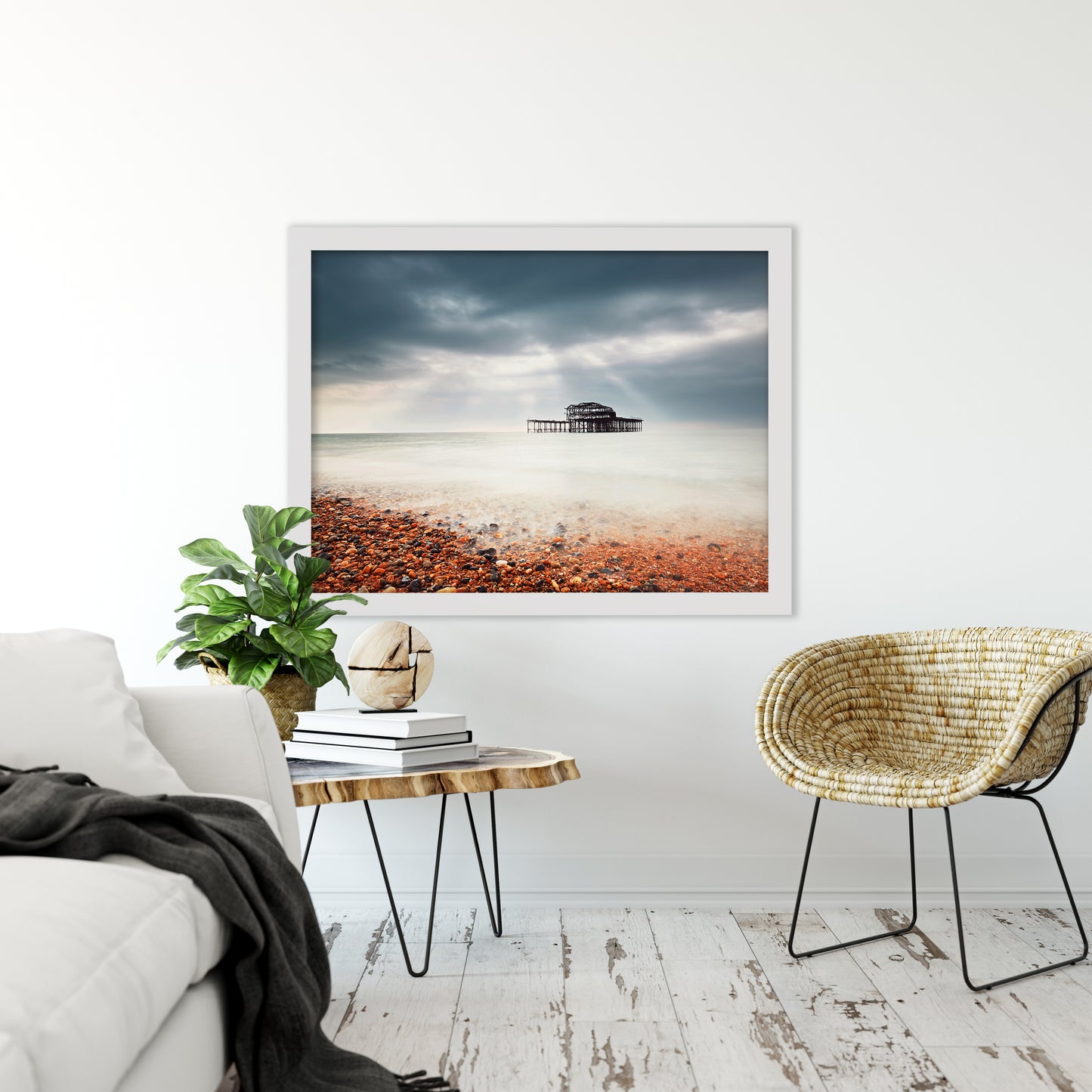 Framed Artwork For Office: Abandoned West Pier Vintage Gentle Touch Effect - Coastal / Beach / Seascape / Nature / Landscape Photo Framed Wall Art Print - Wall Decor - Artwork