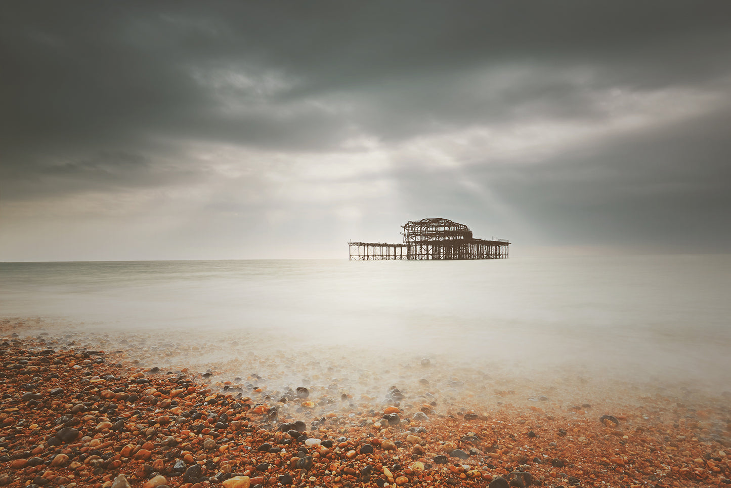 Wall Prints: Abandoned West Pier Warming Matte Effect - Coastal / Seascape / Nature / Landscape Photo Framed Wall Art Print - Wall Decor - Artwork