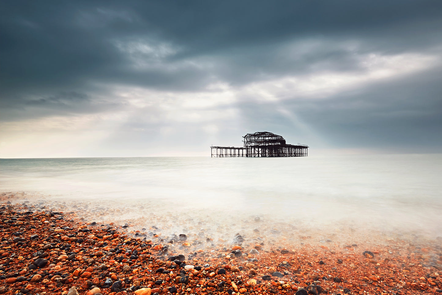 Beach Prints Online: Abandoned West Pier Coastal Seascape Vintage Gentle Touch Effect - Coastal / Seascape Nature / Landscape Photograph Loose / Unframed / Frameless / Frameable Wall Art Print - Artwork