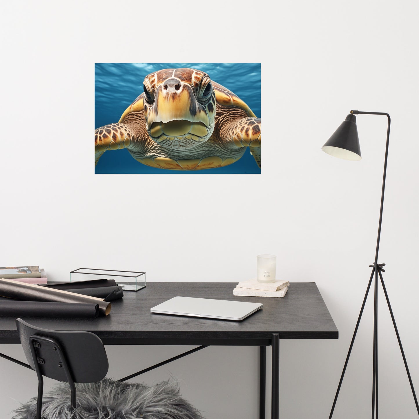 Above Sofa Wall Art: Ancient Mariner Sea Turtle Coastal Photorealism - Digital Artwork Frameable Print