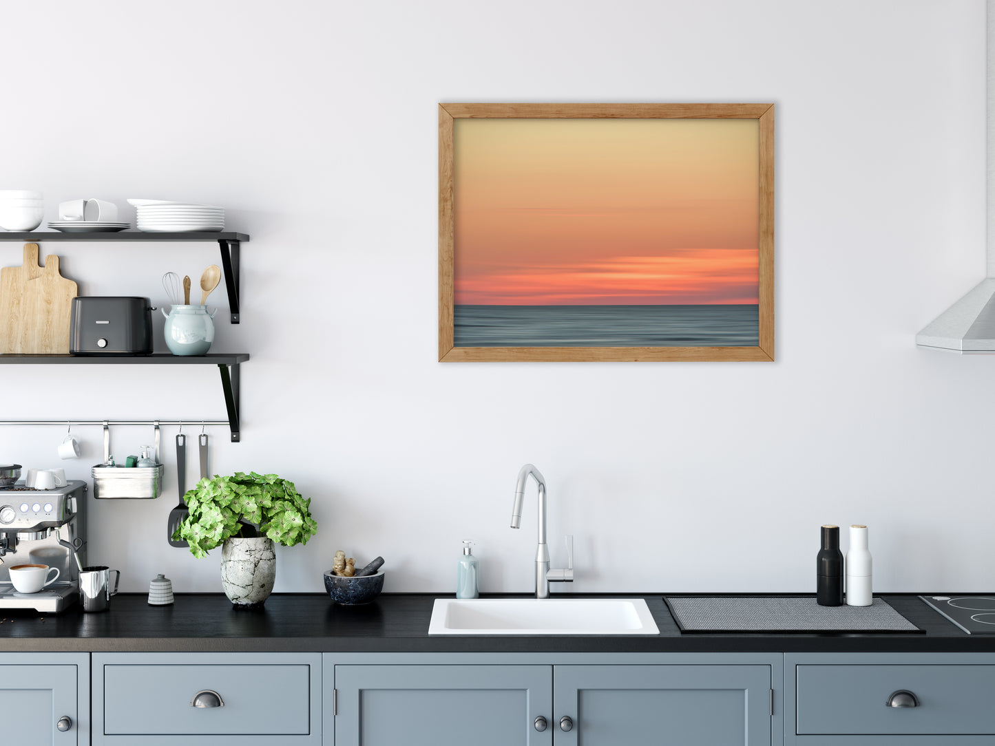 kitchen wall decor, Pink Coastal Wall Art: Abstract Color Blend Ocean Sunset - Coastal / Beach / Seascape / Nature / Landscape Photo Framed Wall Art Print - Artwork - Wall Decor