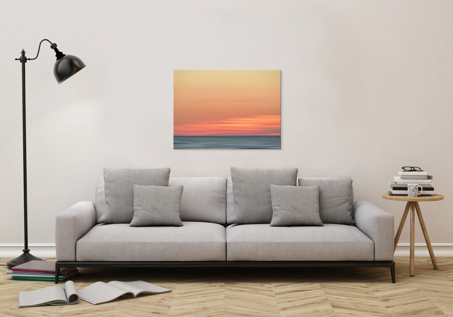 beach artwork for living room, Abstract Color Blend Ocean Sunset Coastal Landscape Canvas - Beach Artwork Wall Decor