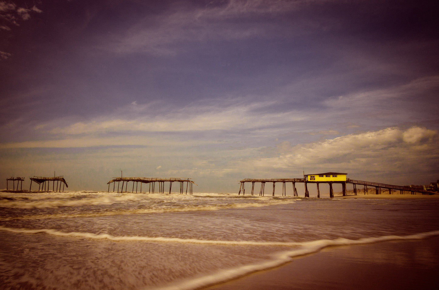 Canvas Seaside Pictures: Aged View of the Frisco Pier Beach / Coastal / Seascape / Rustic / Nature / Landscape Photograph Canvas Wall Art Print - Wall Decor - Artwork