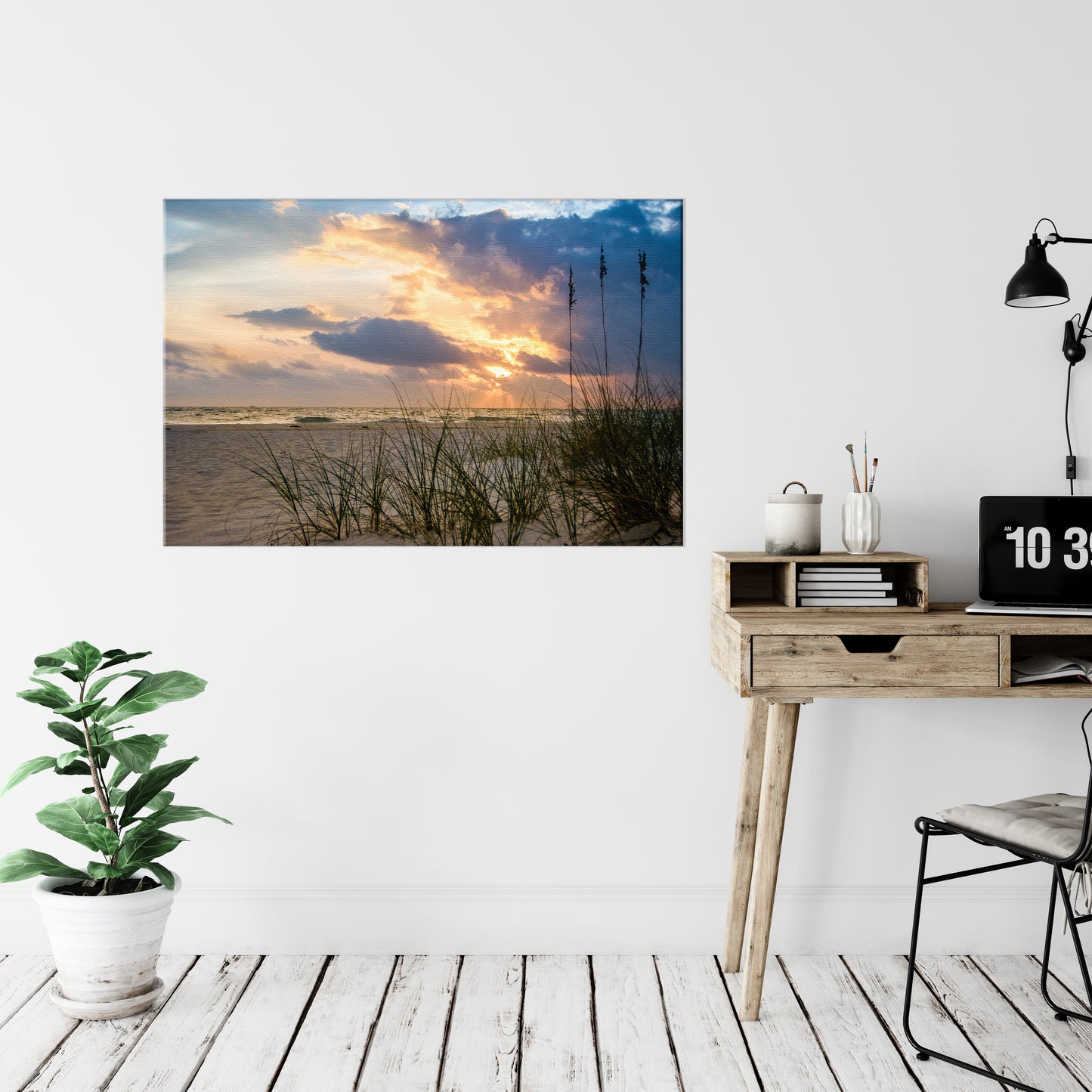 Beach Canvas Wall: Anna Maria Island Cloudy Beach Sunset 2 - Coastal / Beach / Seascape / Nature / Landscape Photo Canvas Wall Art Print - Decor - Artwork