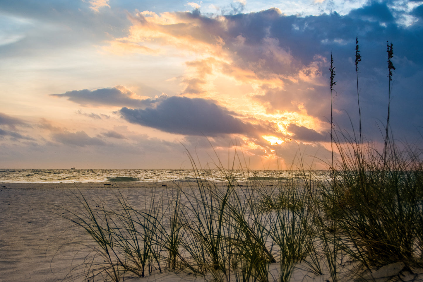 Beach Prints Wall Art: Anna Maria Island Cloudy Beach Sunset 2 - Coastal / Beach / Seascape / Nature / Landscape Photo Framed Wall Art Print - Artwork