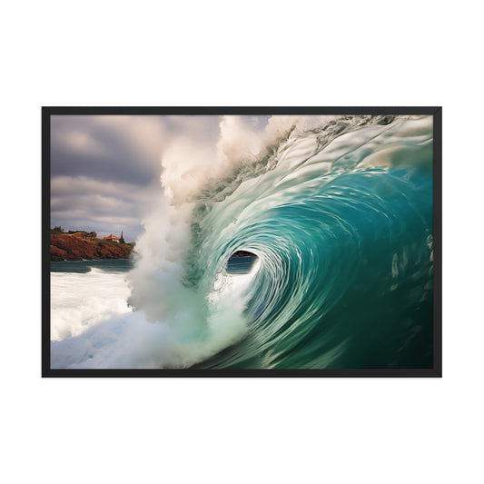Aqua Embrace Photorealistic Digital Painting Coastal Wave Large Framed Prints