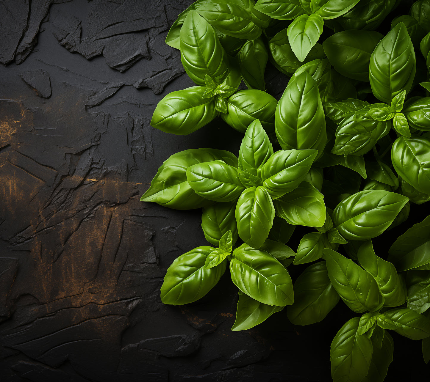 Aromatic Allure Photo Realism Basil on Slate