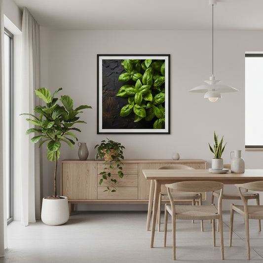 Aromatic Allure Photorealistic Digital Artwork DIY Downloadable and Printable Wall Art in Minimal Kitchen and Dining Area