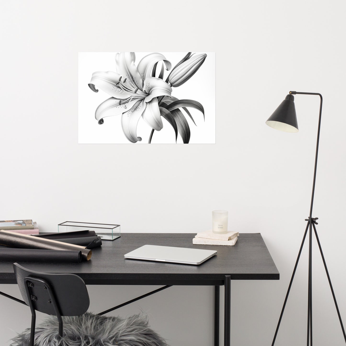 Art Lilly: A Moment of Bloom Pencil Sketch Charcoal Drawing Digital Artwork Loose Art Print
