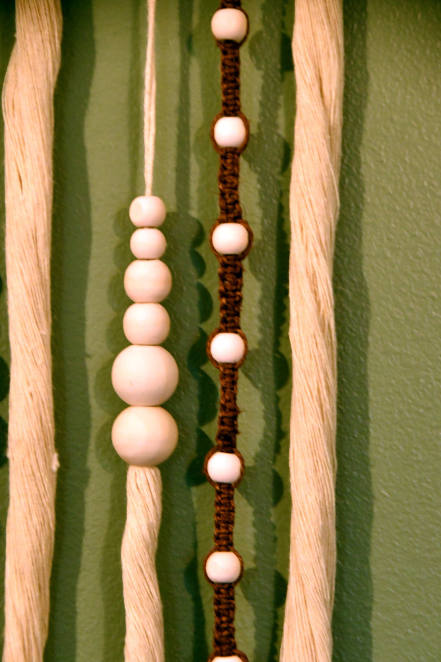 Artisanal Macramé and Driftwood Wall Hanging Texture Wall Art Close up