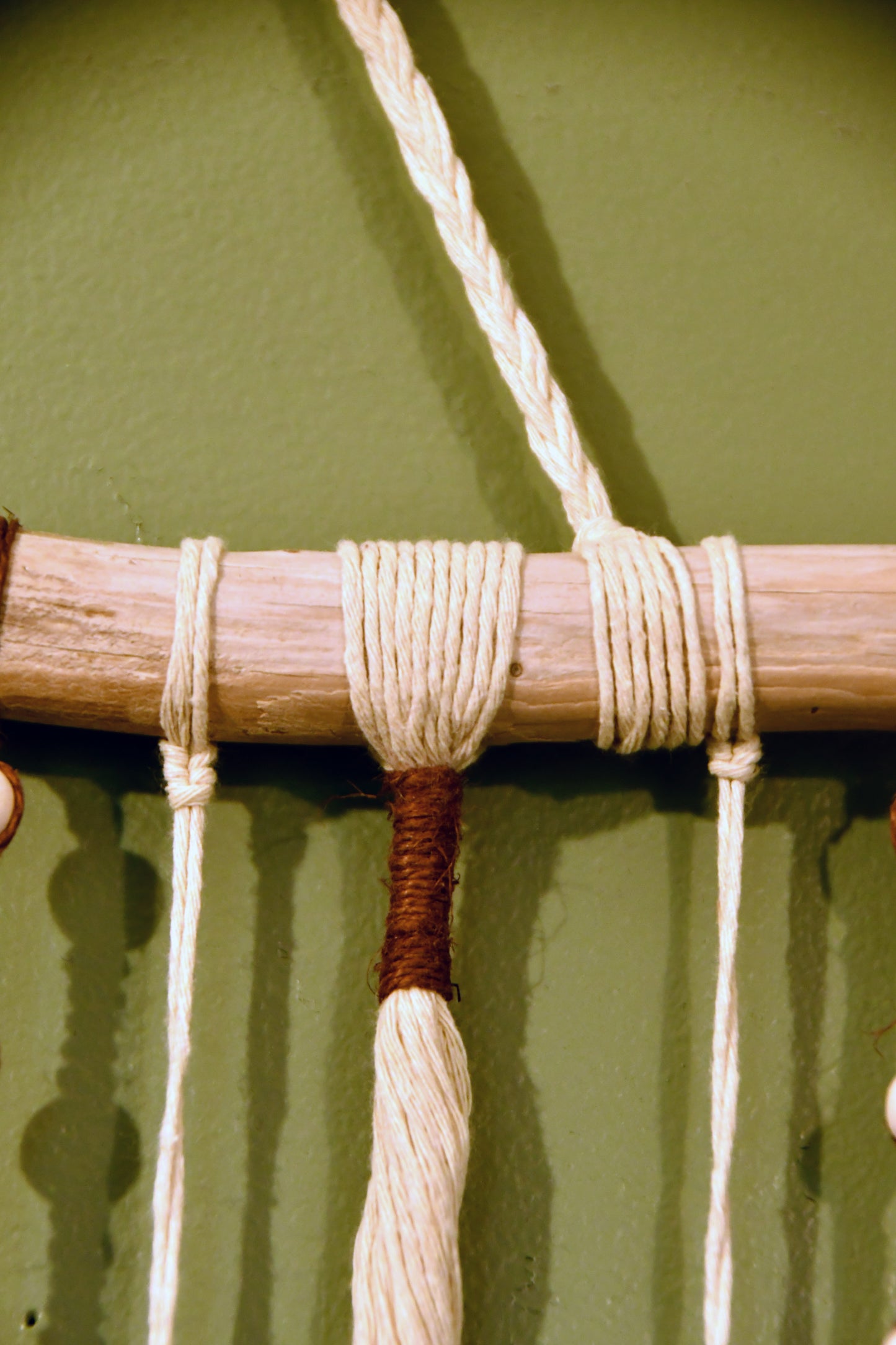 Artisanal Macramé and Driftwood Wall Hanging Texture Wall Art Close up 2