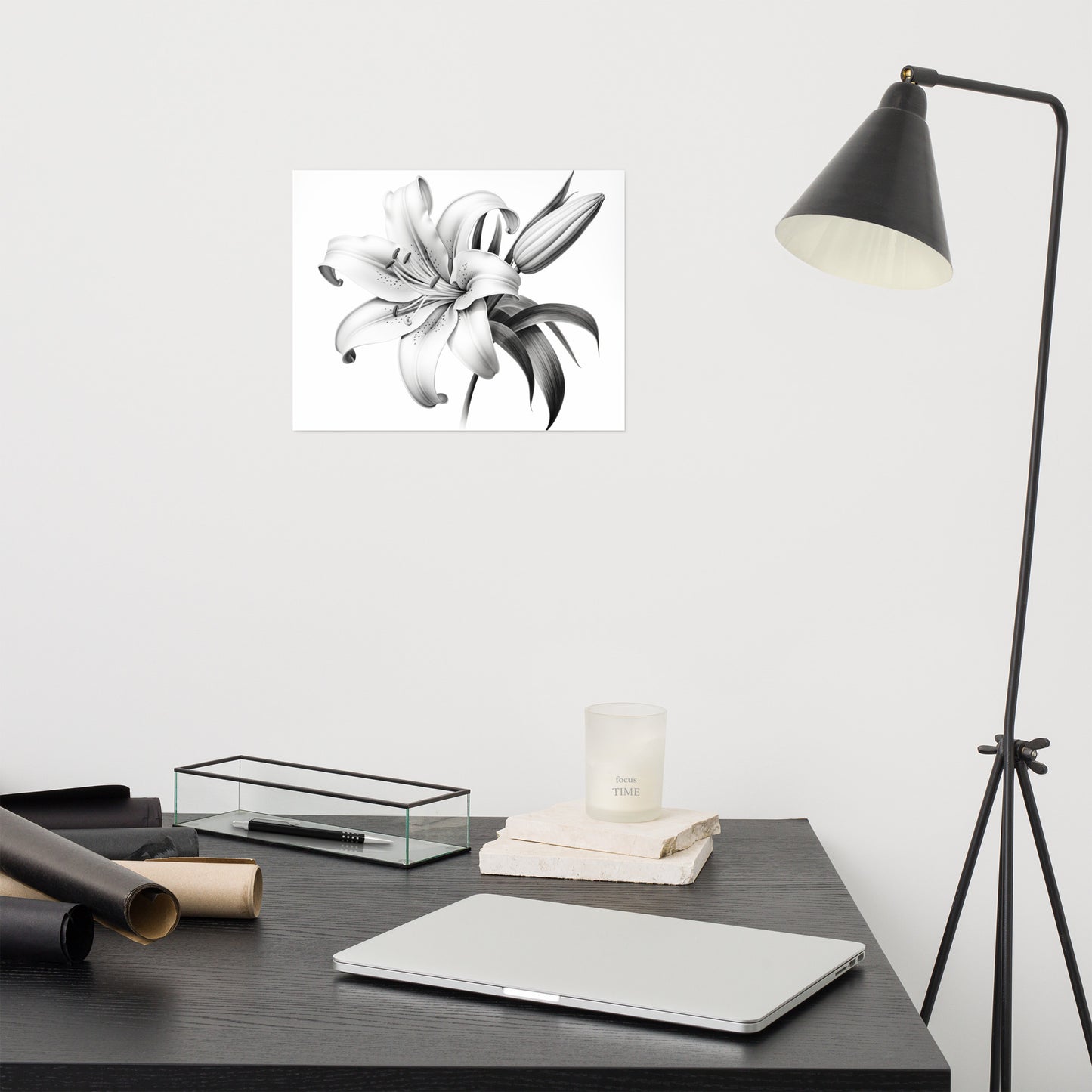 Artistic Lilies: A Moment of Bloom Pencil Sketch Charcoal Drawing Digital Artwork Loose Art Print