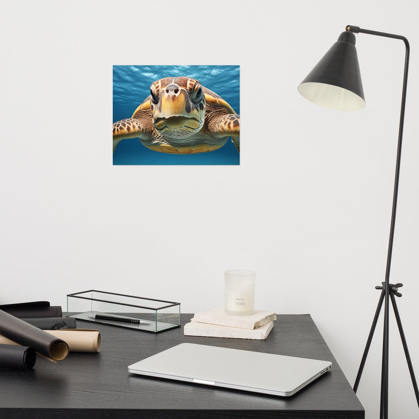 Artwork Behind Sofa: Ancient Mariner Sea Turtle Coastal Photorealism - Digital Artwork Frameable Print