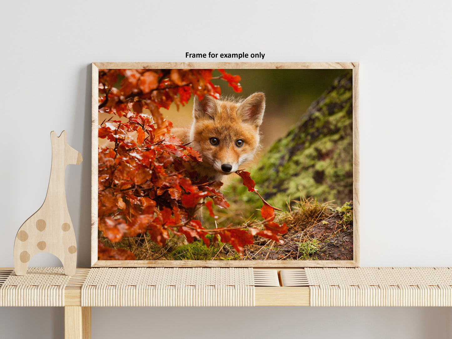 Nursery Woodland Wall Art: Peek-A-Boo Baby Fox Pup And Fall Leaves - Animal / Wildlife / Nature Photograph / Loose / Frameable / Frameless / Unframed Wall Art Print Artwork - Wall Decor