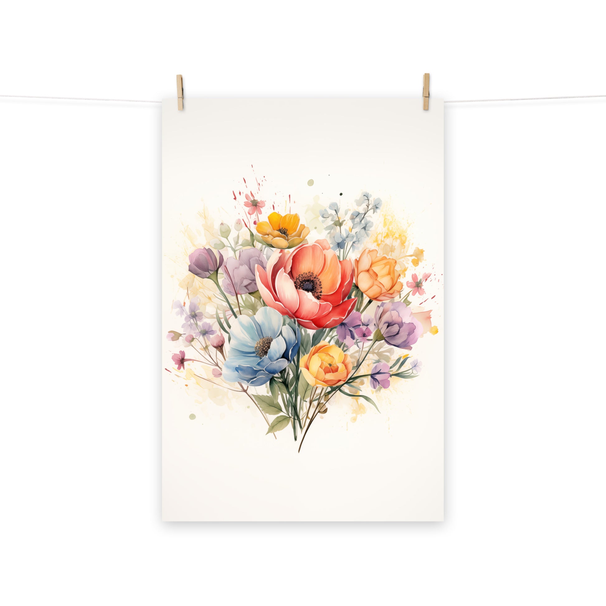 Bathroom Art Poster: Abstract Floral Watercolor Colorful Bouquet Painting - Digital Artwork Frameless Print