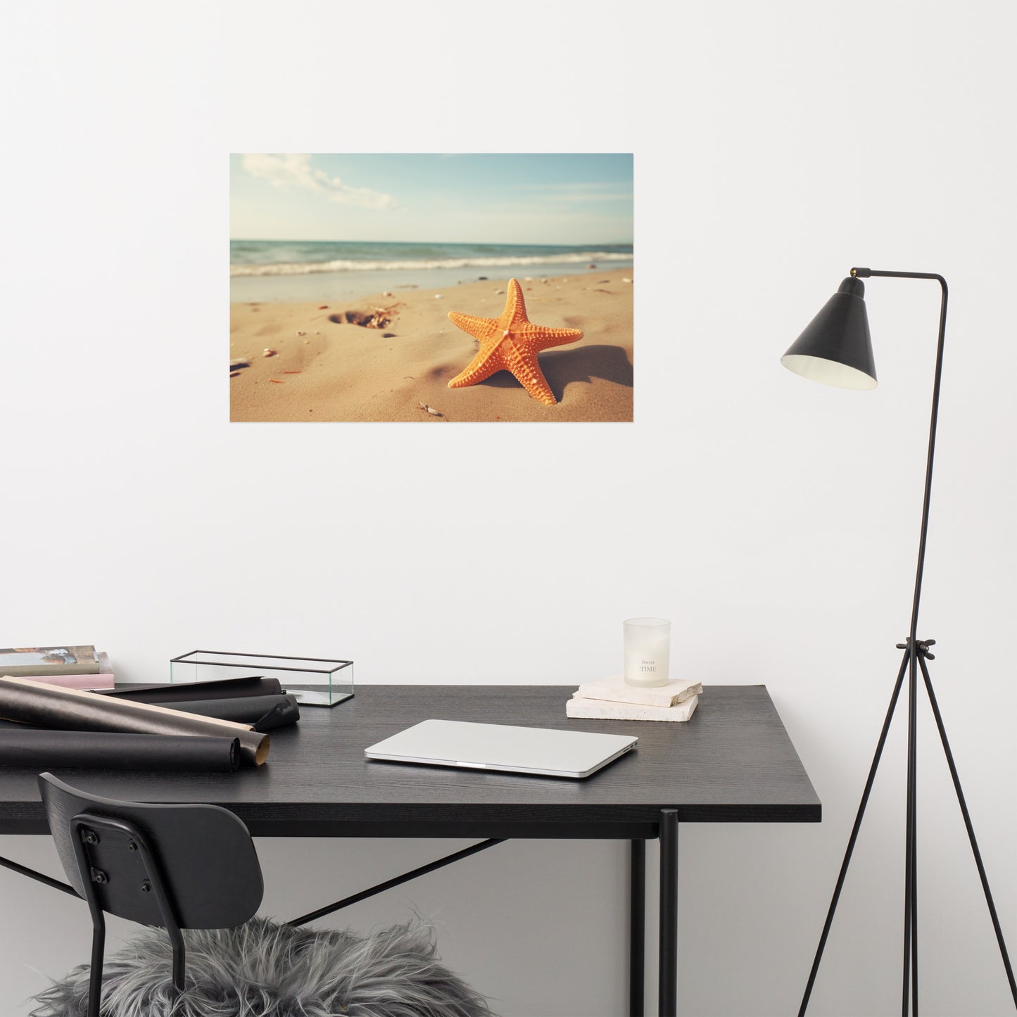 Beach Art Poster: A Moment of Serenity Starfish on Beach Photorealism - Digital Artwork Loose Print