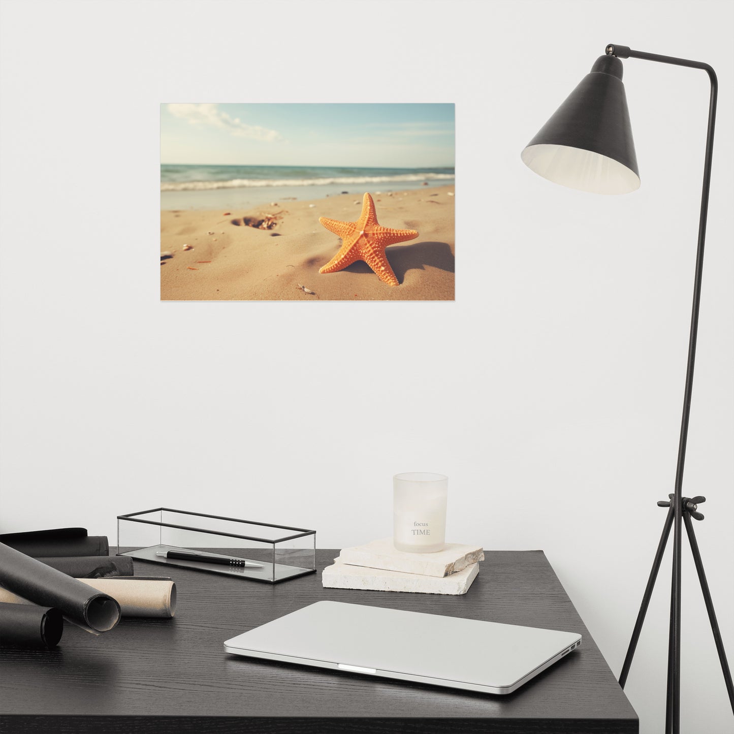 Beach Prints Online: A Moment of Serenity Starfish on Beach Photorealism - Digital Artwork Loose Print