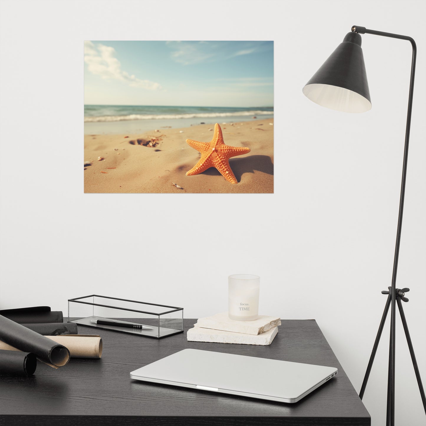 Beach Wallart: A Moment of Serenity Starfish on Beach Photorealism - Digital Artwork Loose Print