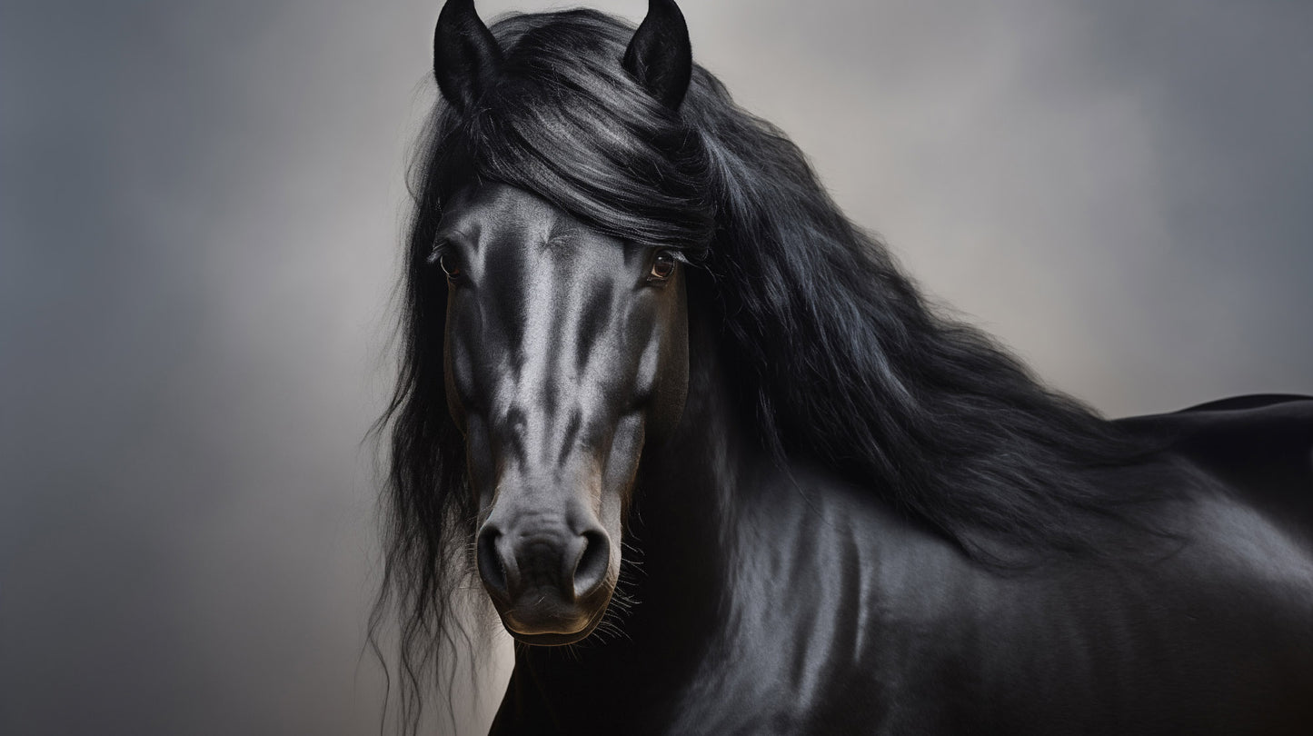 Black Beauty's Gaze Photorealistic Painting - Digital Artwork Loose Art Print