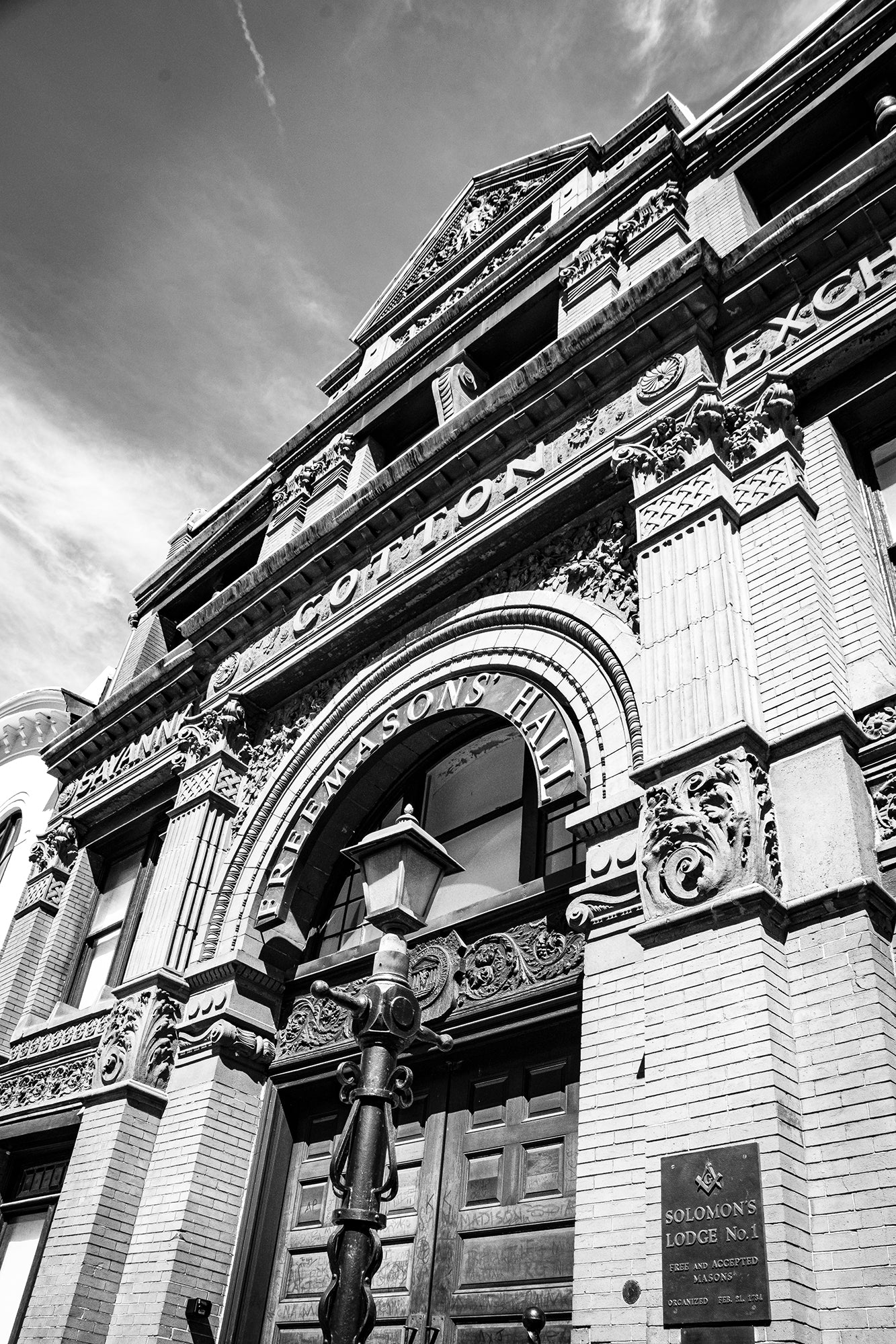 Black and White Savannah Cotton Exchange Freemasons' Hall Loose Wall Art Print