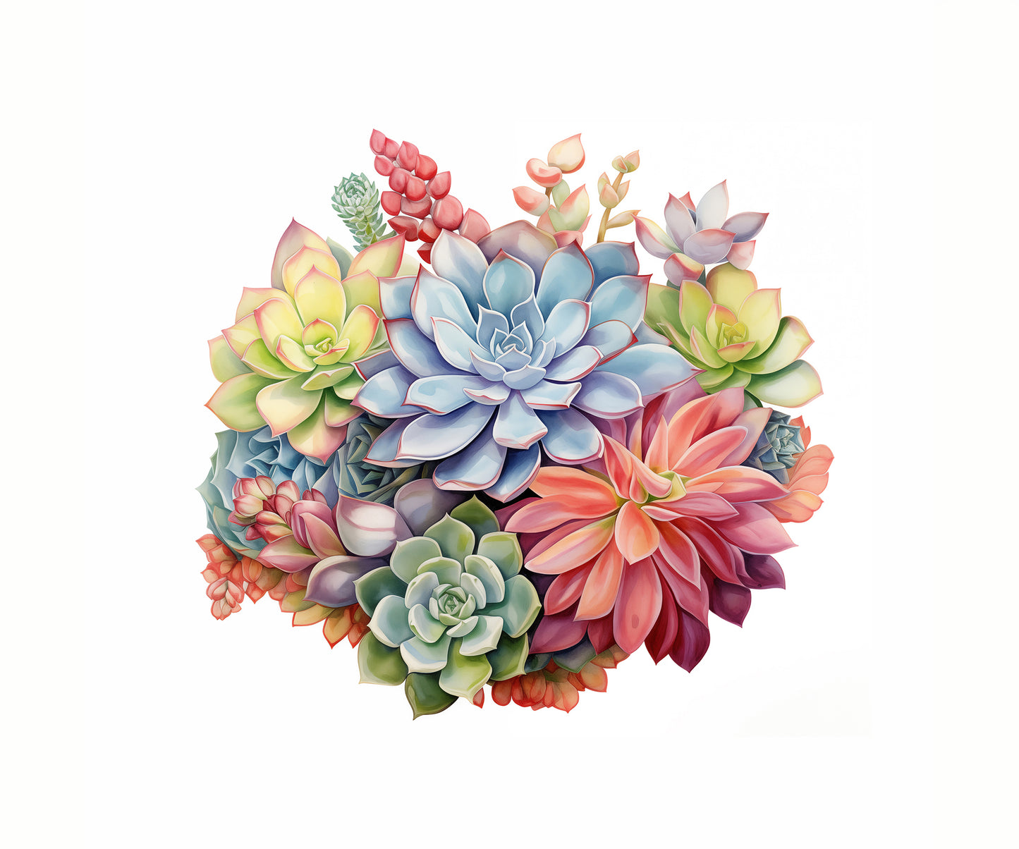 Blooming Succulents Watercolor Painting - Digital Artwork Loose Art Print