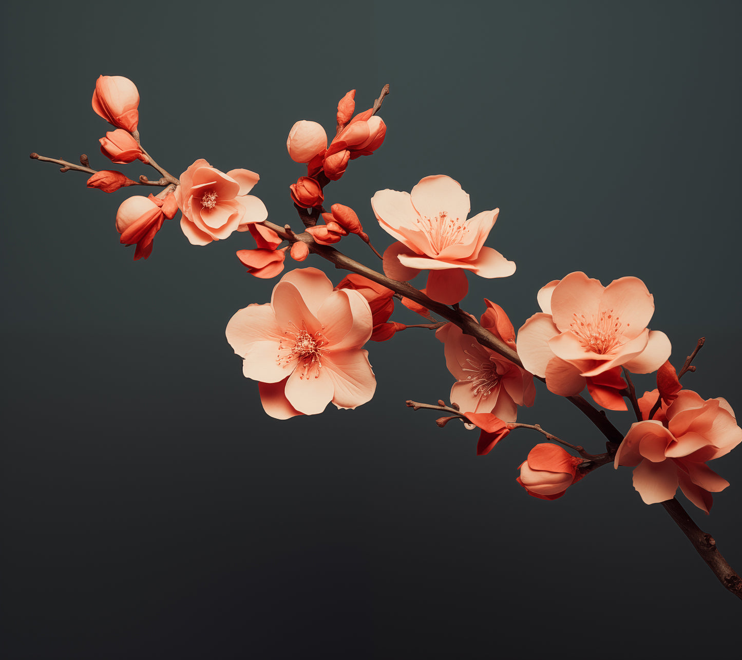 Blossom's Blush Coral Flowers Photorealism Painting - Digital Artwork Loose Art Print