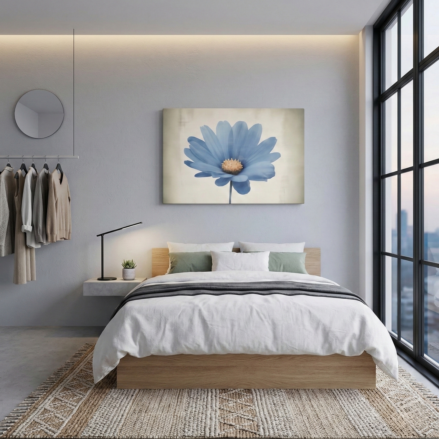 Blue Pastel Perfection Digital Watercolor Painting on Canvas in Contemporary Style Bedroom