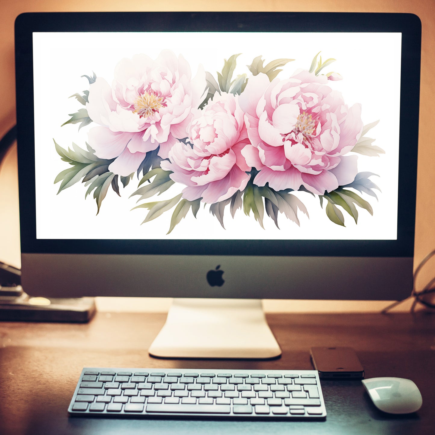 Blushing Peonies Watercolor Painting Digital Artwork Wallpaper for Computer Monitors Smart TVs and Laptop Screens 2