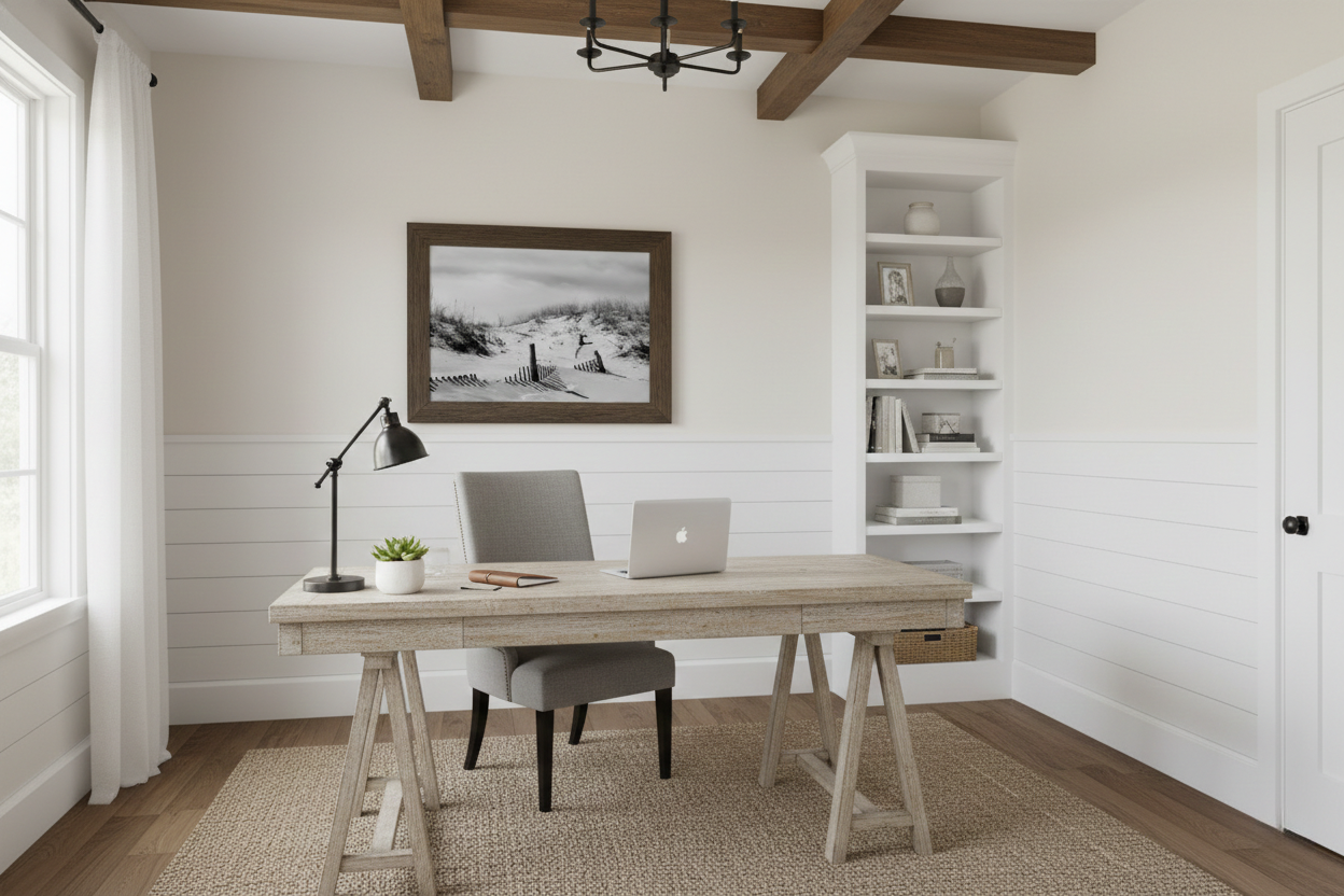 Buried Fences Black and White Landscape Photograph Loose Wall Art Print in Modern Farmhouse Style Home Office