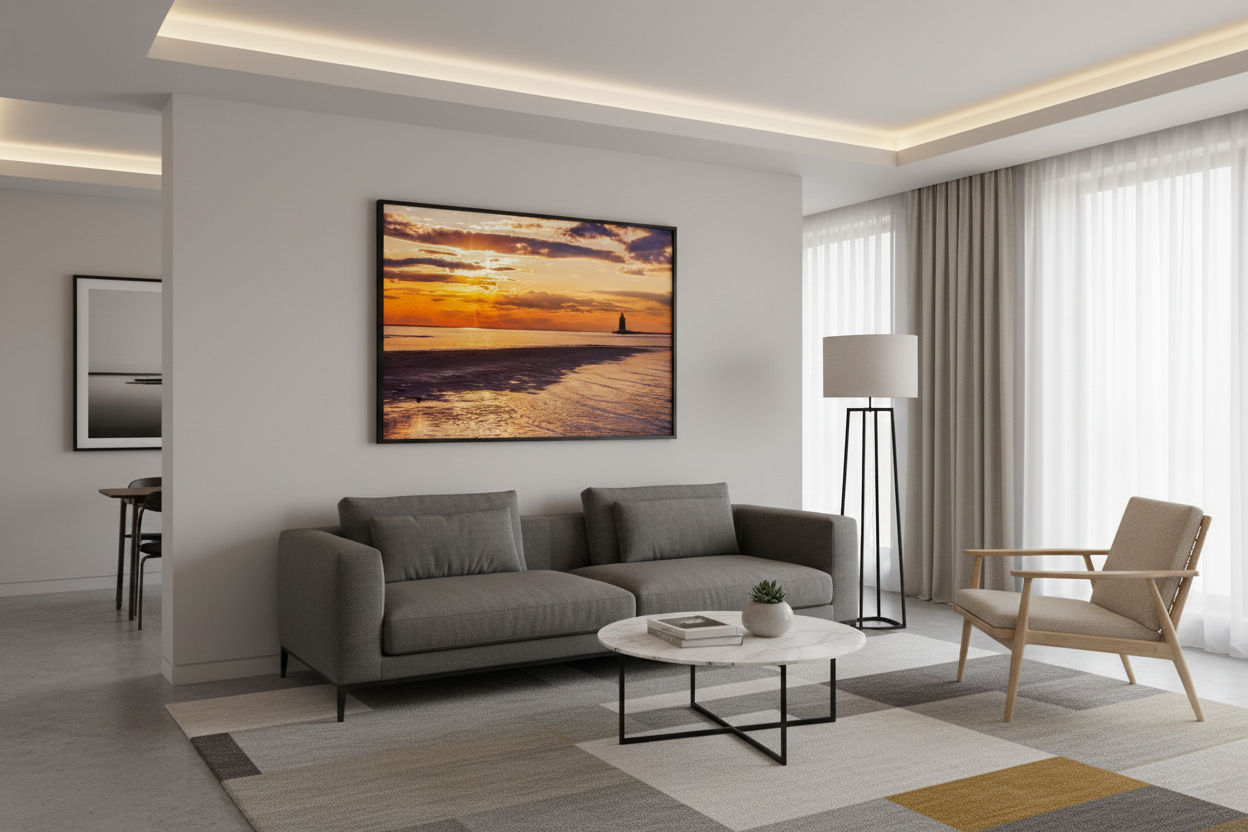 Cape Henlopen Sunset Coastal Landscape Photograph Wall Art Print Loose in Contemporary Style Living Room