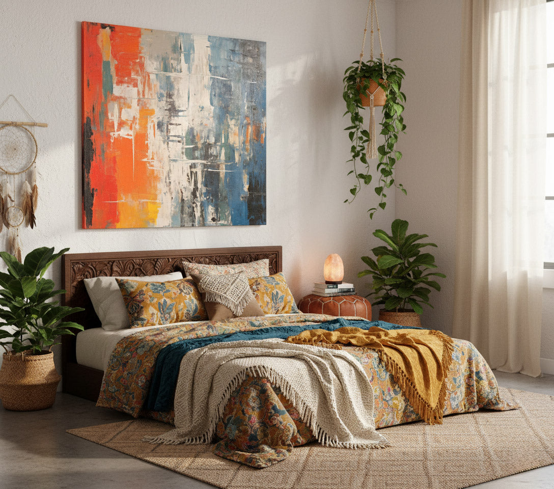 Chromatic Crossroads Abstract Digital Painting DIY Downloadable and Printable Wall Art Print in Boho Chic Bedroom