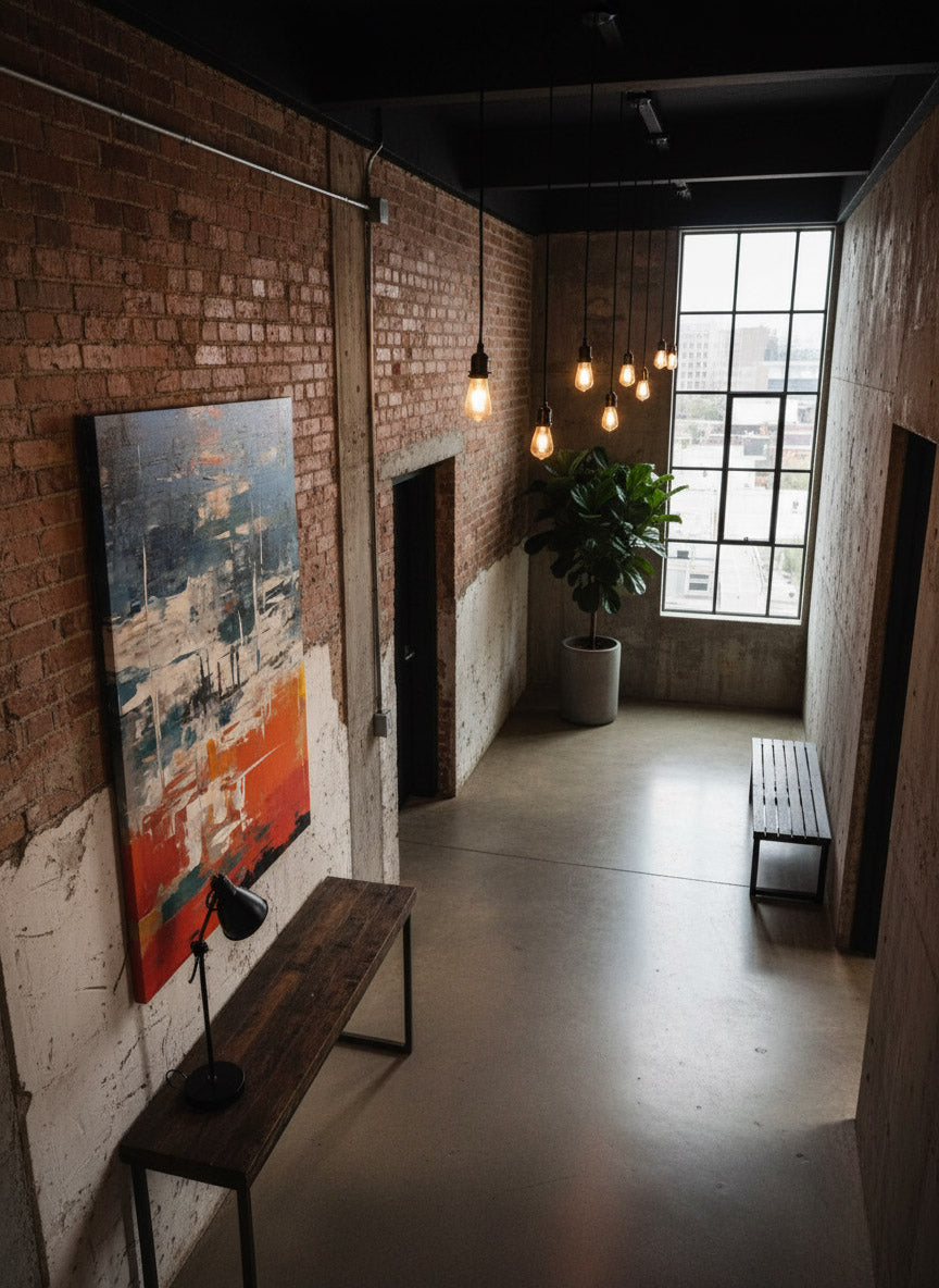 Chromatic Crossroads Abstract Digital Painting DIY Downloadable and Printable Wall Art Print in Industrial Hallway