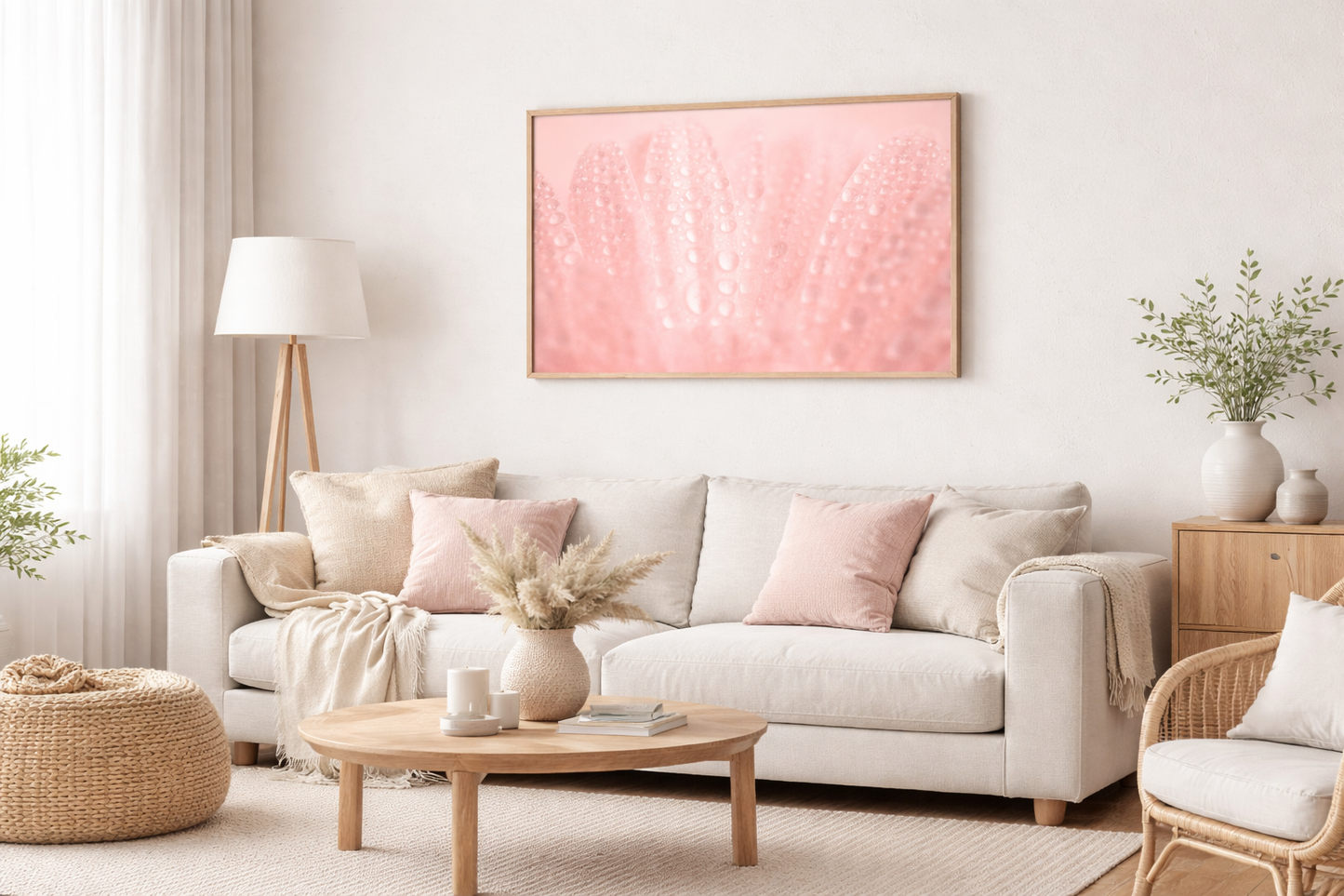 Close-Up Pink Daisy Floral Botanical Photograph Loose Wall Art Print in Scandinavian Style Living Room