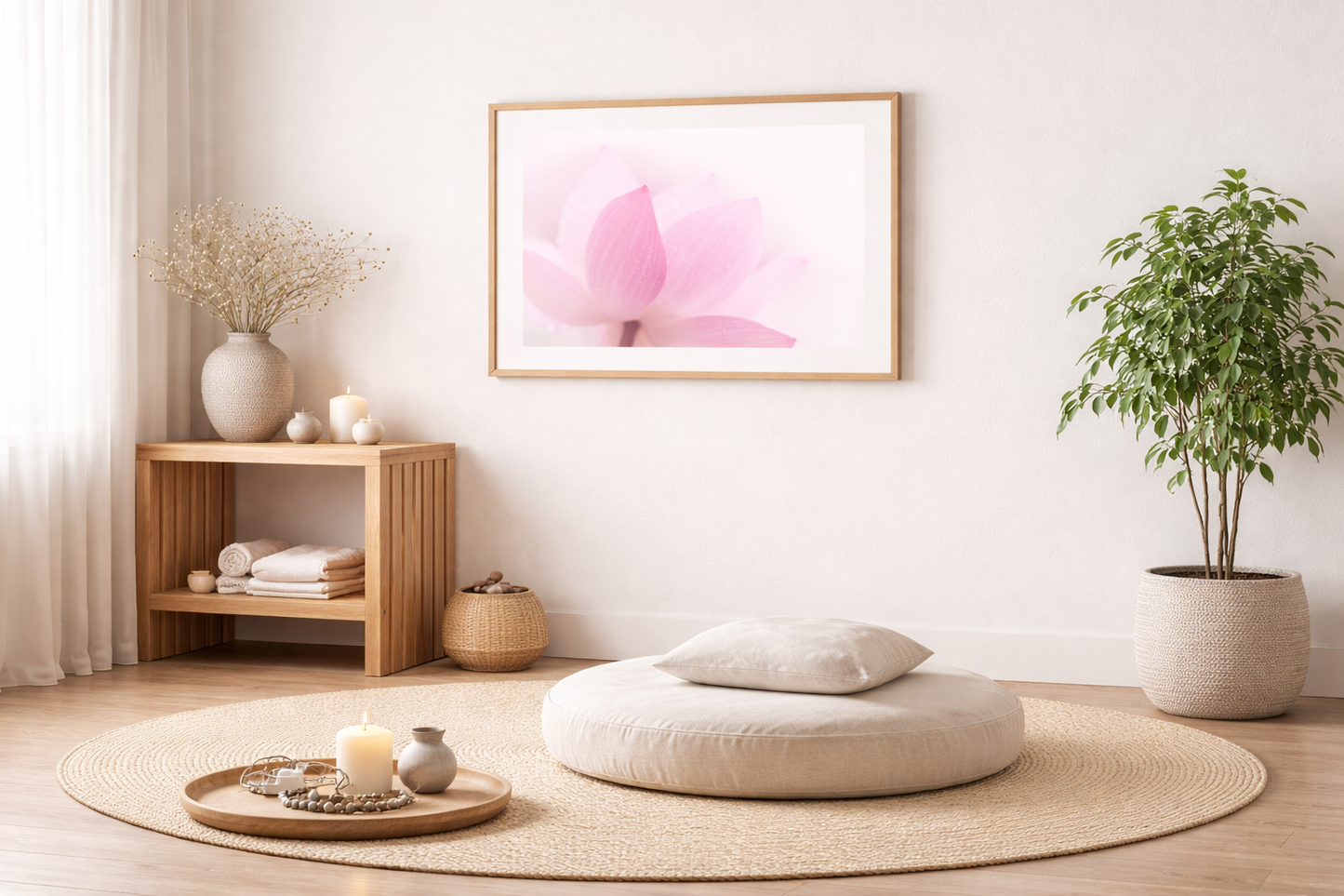 Pink Flower Poster: Closeup on Lotus Flower Petal Floral Nature Photograph Loose in Modern Style Meditation Room