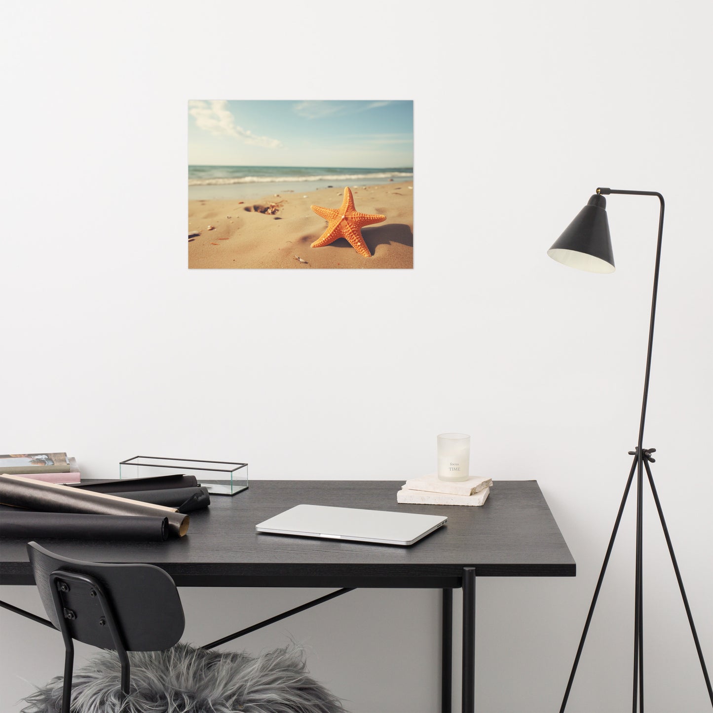 Coastal Prints For Sale: A Moment of Serenity Starfish on Beach Photorealism - Digital Artwork Loose Print